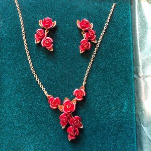 Danbury Mint Collection Rose Necklace & Earrings